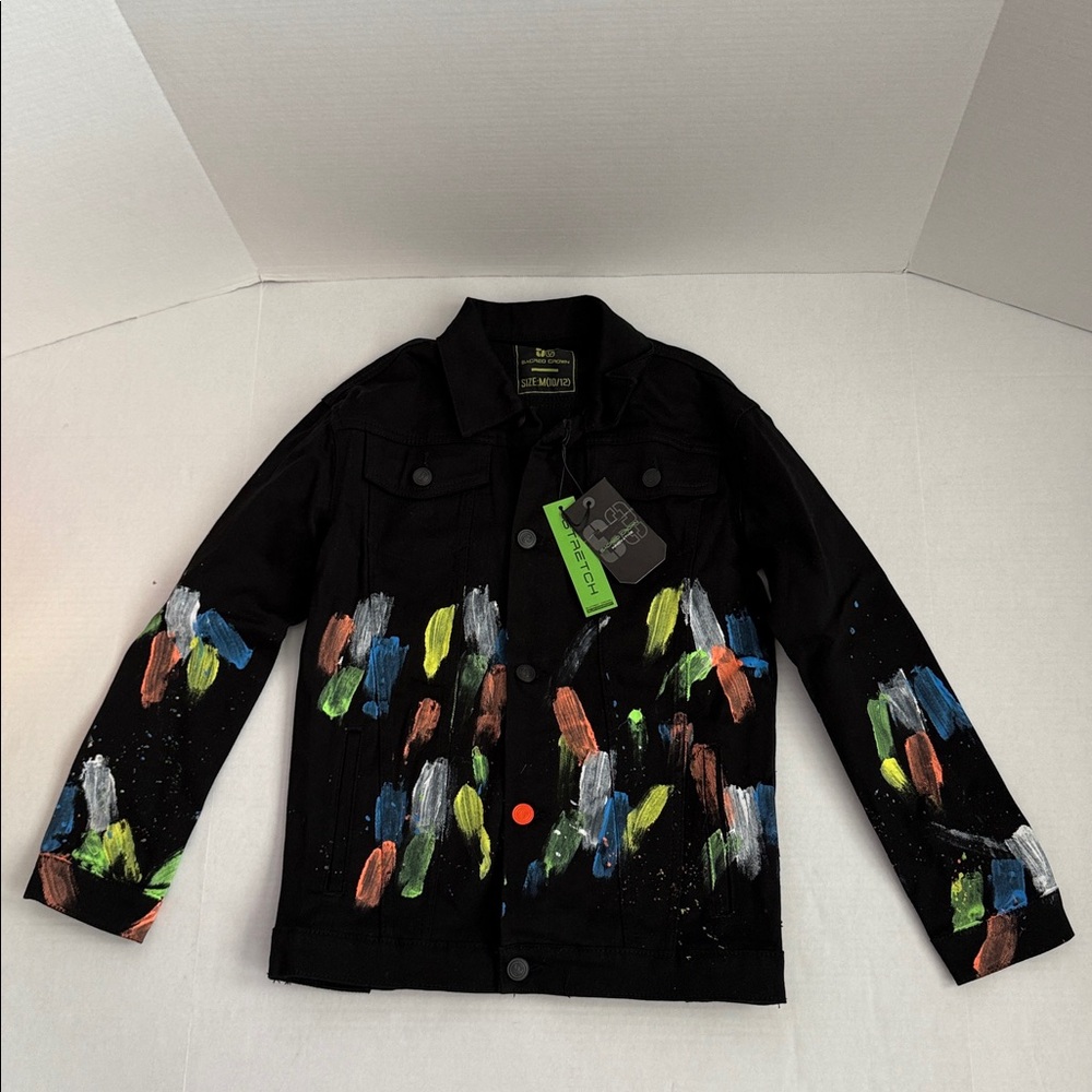 Kids Black Jean Jacket with Colorful Paint Splashes